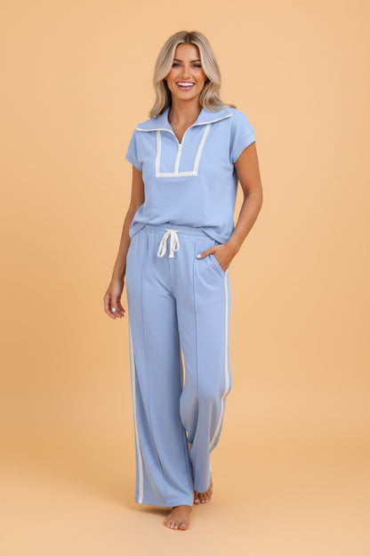 Lace Trim Zipped Top & Sweatpants Set