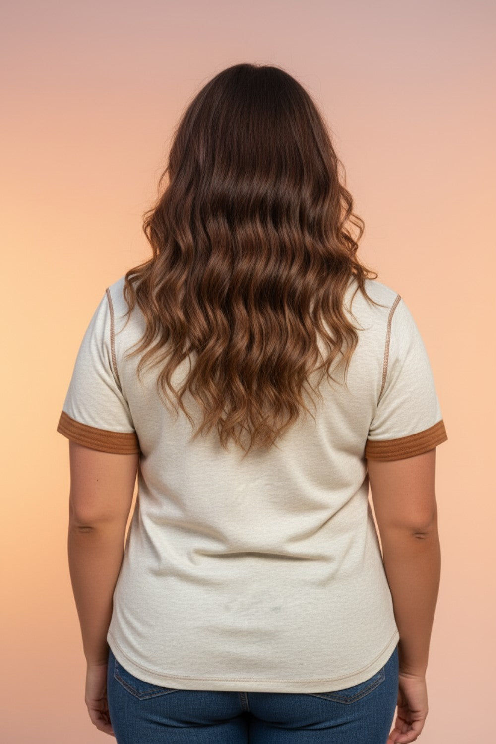 Plus Size Colorblock Distressed Short Sleeve Henley Tee