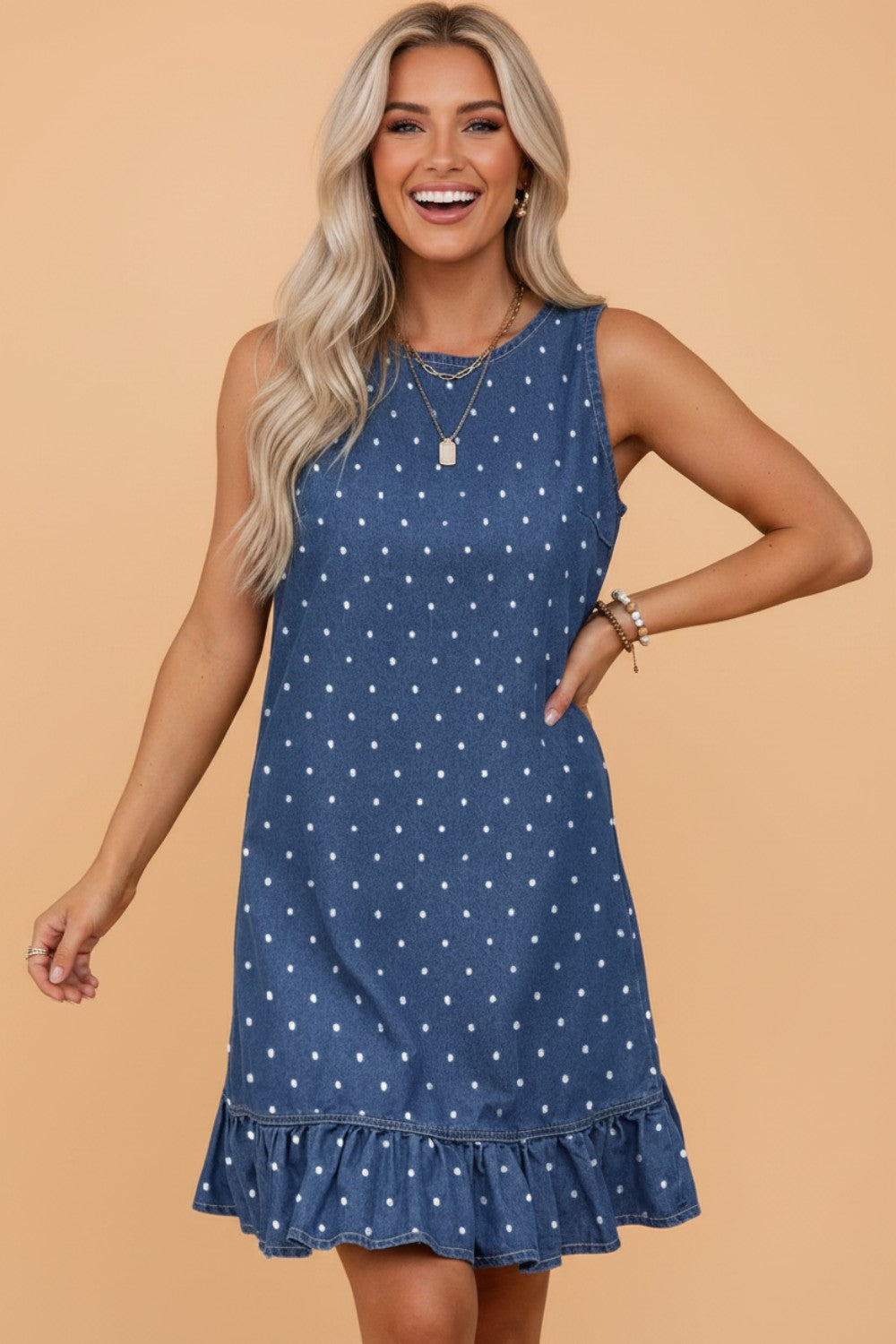 Polka Dot Ruffle Hem Sleeveless Mini Dress