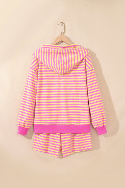 Stripe Long Sleeve Zip-Up Hoodie & Shorts Set
