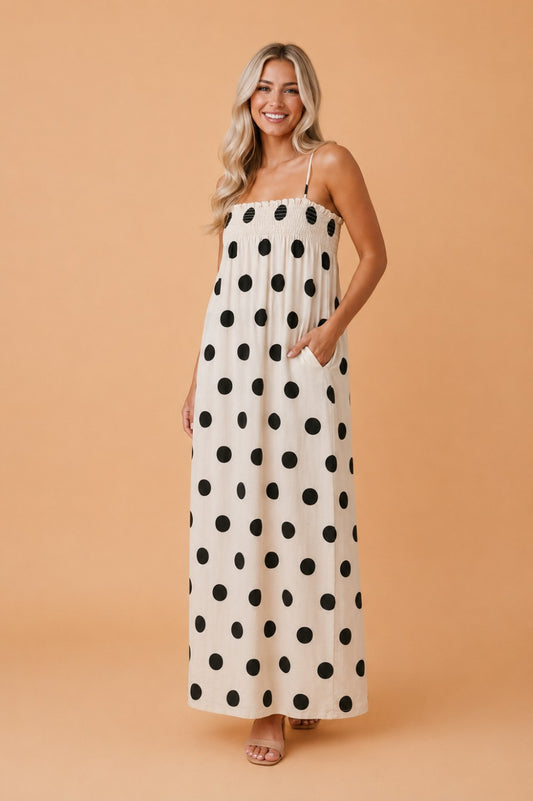 Polka Dot Spaghetti Strap Maxi Dress