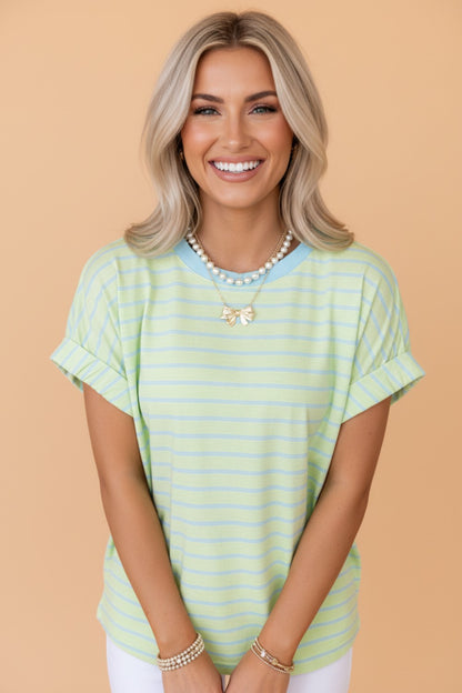 Stripe Round Neck Short Sleeve T-Shirt