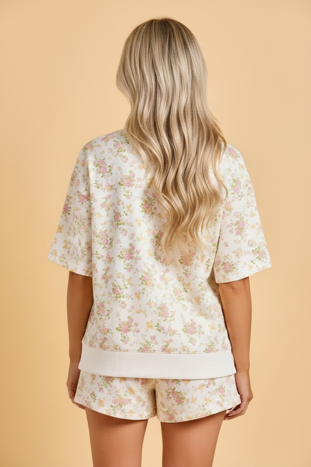 Floral Short Sleeve & Elastic Waist Short Sets