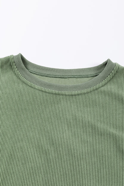 Solid Ribbed Corduroy Long Sleeve Oversized Sweatshirt