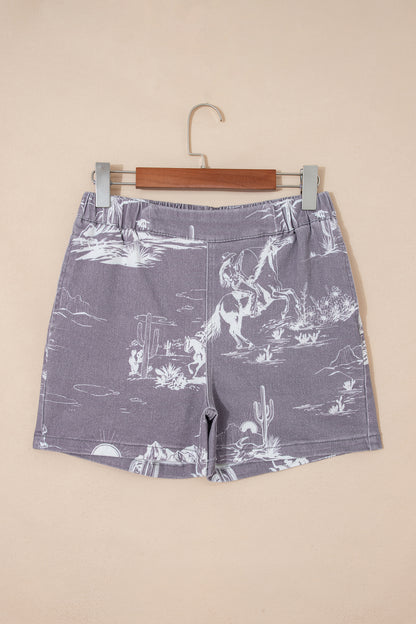 Western Denim Elastic Waist Shorts