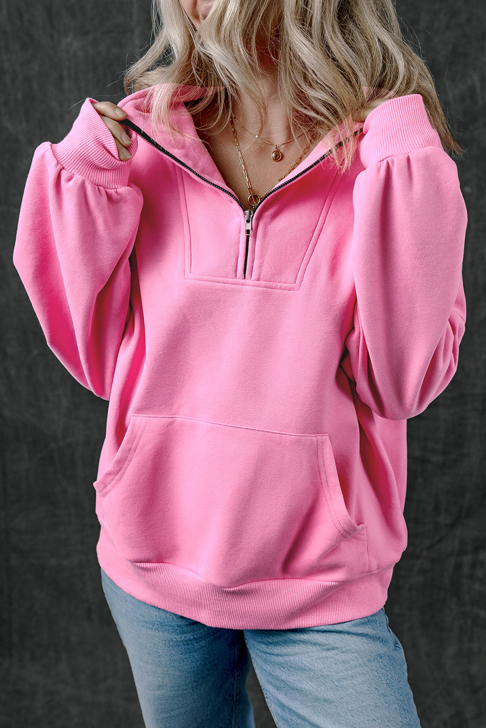 Zip-Up Kangaroo Pocket Sweatshirt