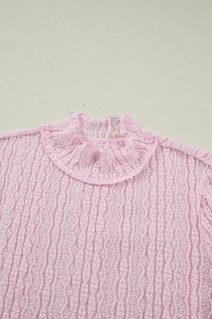 Lace Mock Neck Flounce Long Sleeve Top