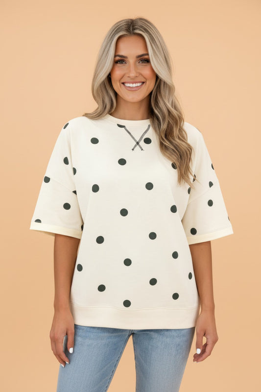 Polka Dot Crossed Seam Detail Oversize Tee