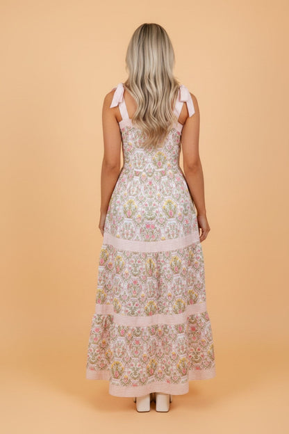 Floral Geometric Stripe Patchwork Sleeveless Dress