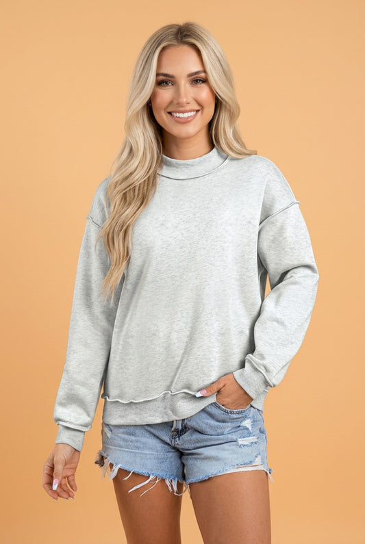 Solid Reversible Mock Neck Oversized Sweatshirt