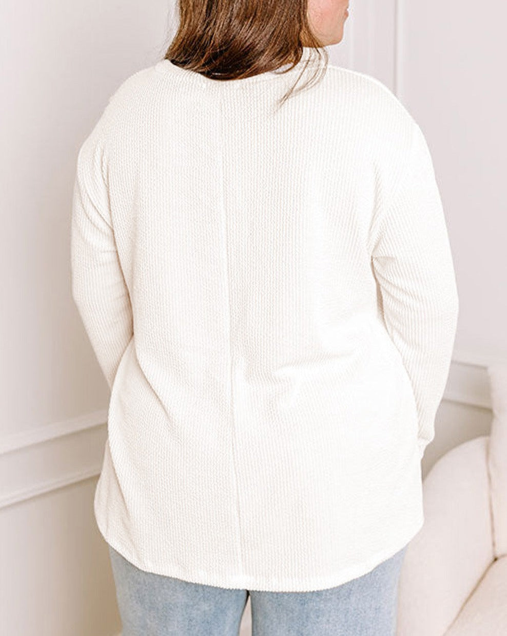 Ribbed Texture Long Sleeve T-Shirt Plus Size