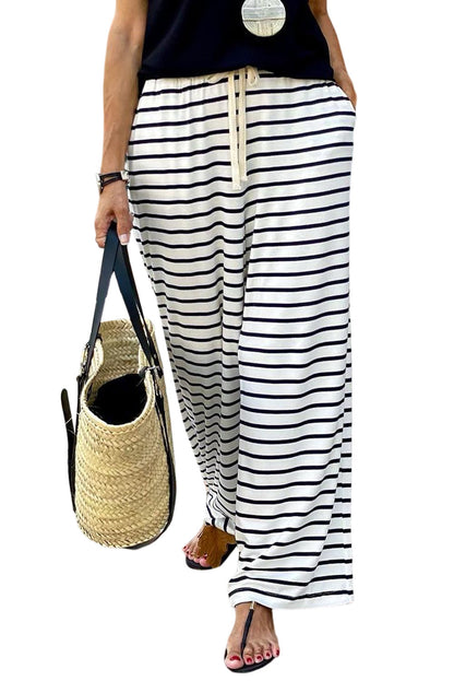 Stripe Drawstring Wide Leg Pants