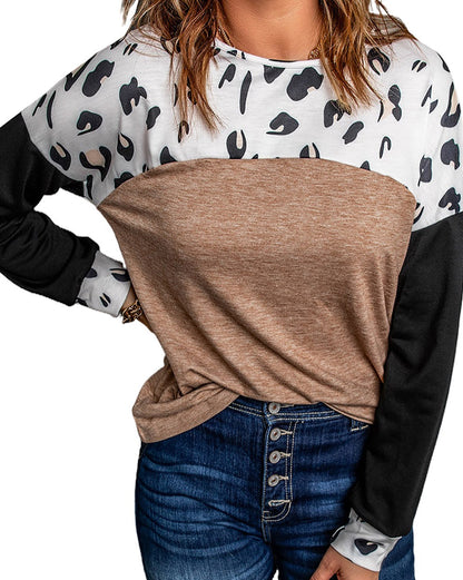 Leopard Colorblock Long Sleeve Top