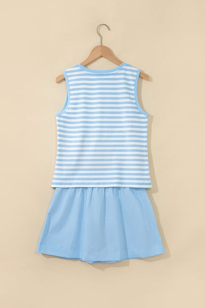 Stripe Tank Top & Contrast Ruffle Skort Set