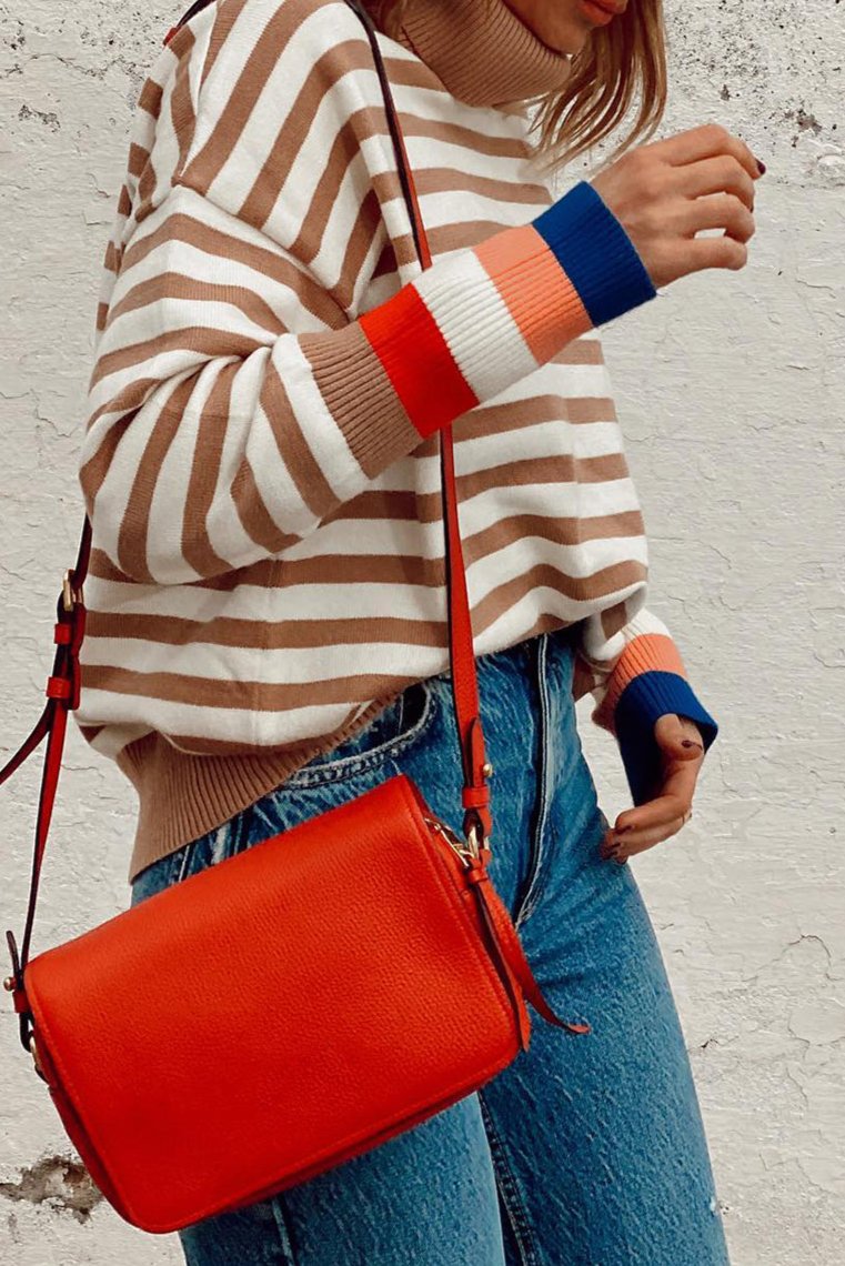 Stripe Colorblock Turtleneck Sweater