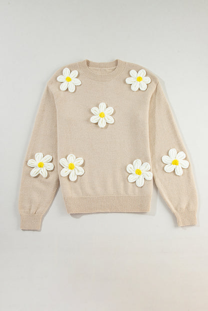 Floral Crochet Chunky Knit Sweater