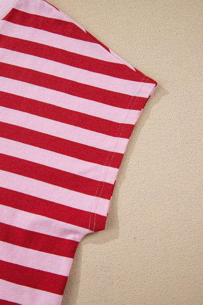 Stripe Split V-Neck Short Sleeve T-Shirt