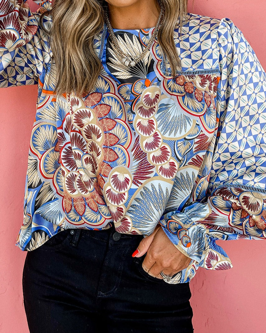 Floral Geometric Long Sleeve Blouse