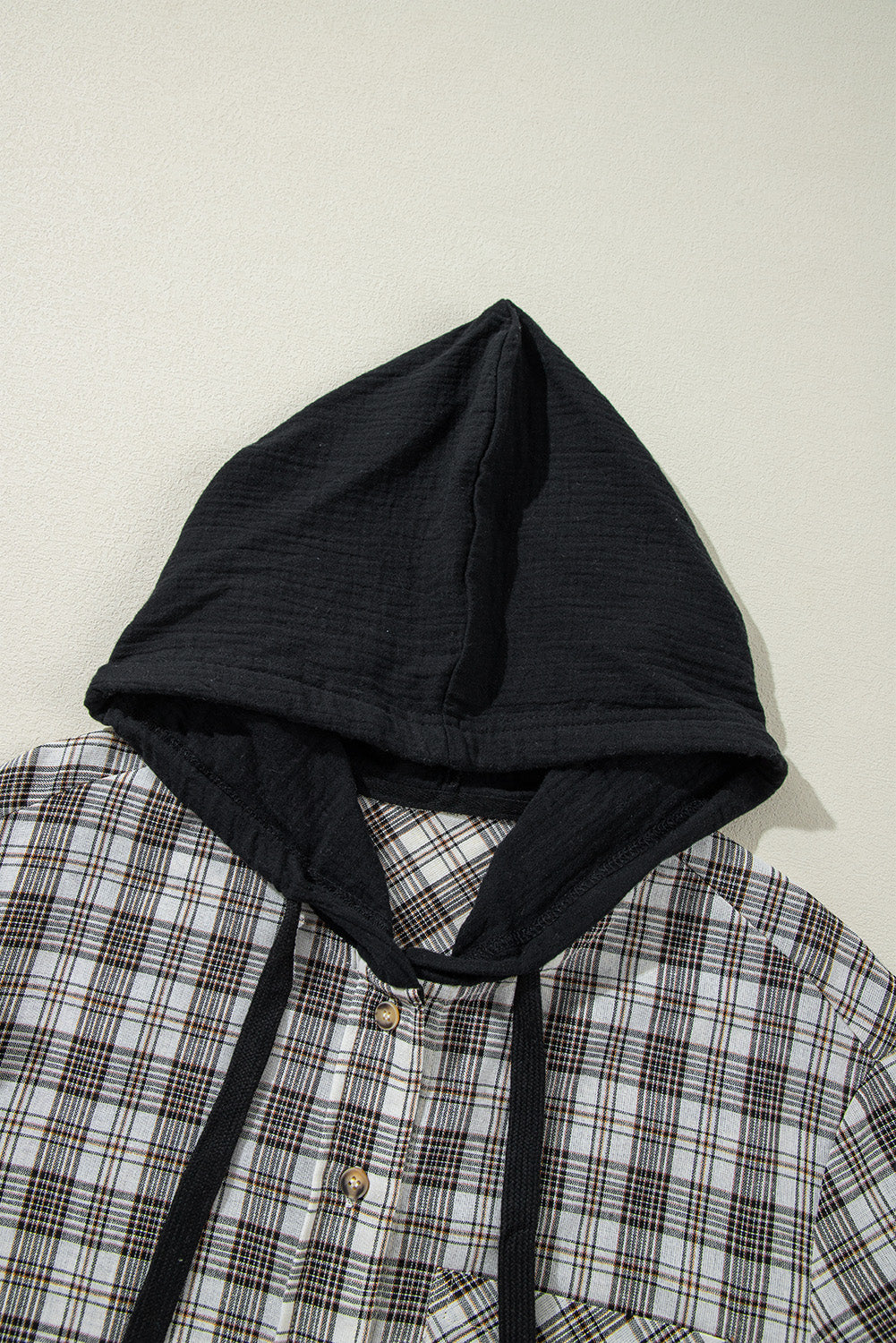 Checker Button-Up Chest Pocket Hooded Shacket