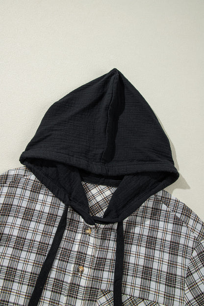 Checker Button-Up Chest Pocket Hooded Shacket