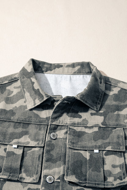 Camo Denim Cargo Pocket Buttoned Vest