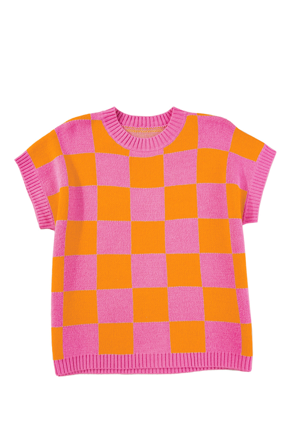 Colorblock Checker Ribbed Trim Top