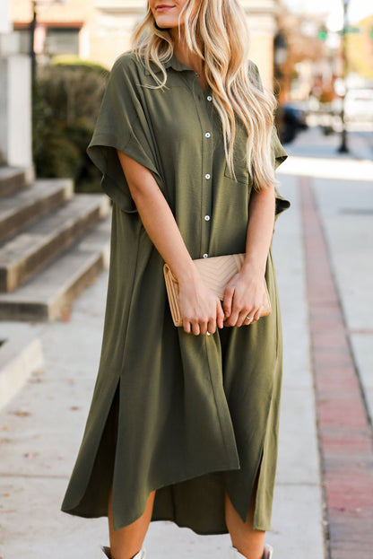 Short Sleeve Midi Shirt Dress