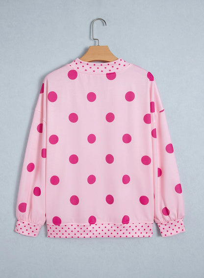 Polka Dot Patchwork Drop Shoulder Oversized Sweatshirt