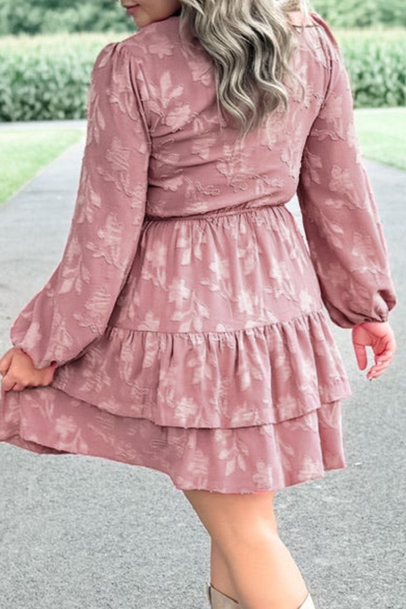 Plus Size Floral V-Neck Ruffle Dress