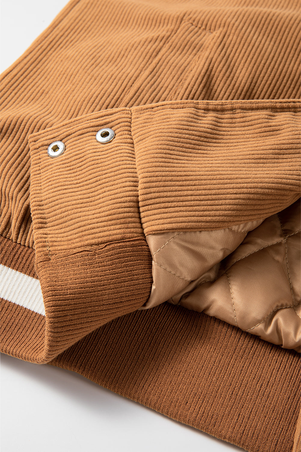 Colorblock Corduroy Fleece Patchwork Button-Up Bomber Jacket