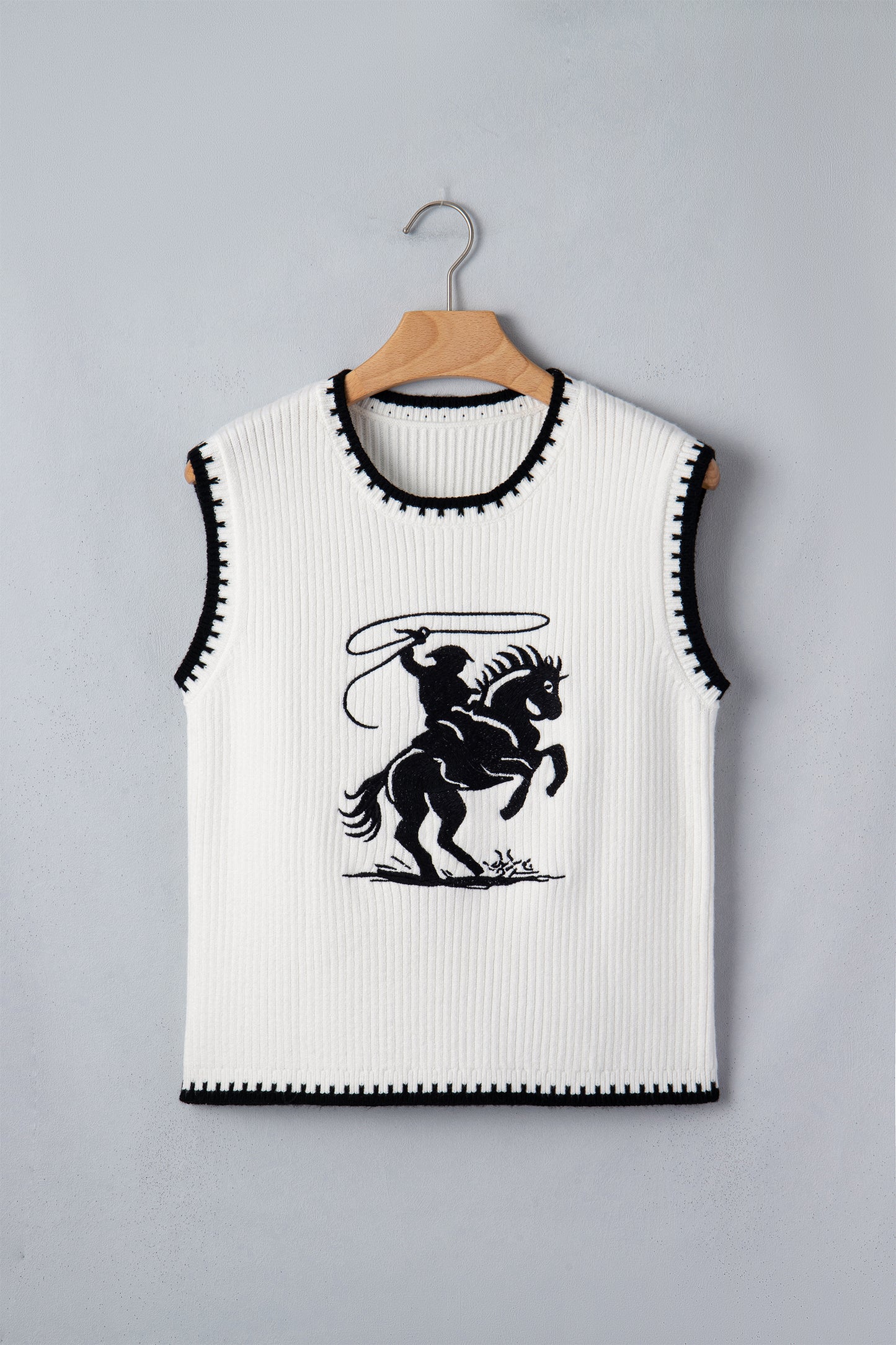 Western Rodeo Cowboy Contrast Trim Sweater Top