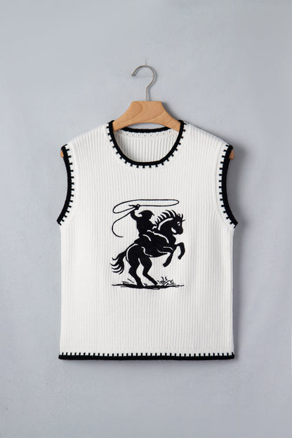 Western Rodeo Cowboy Contrast Trim Sweater Top