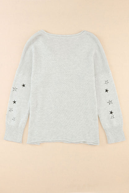 Stars Embroidery Lightweight Knit Sweater