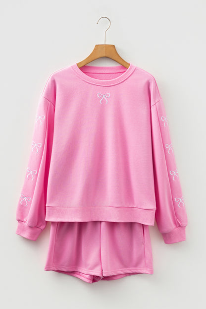 Bow Embroidered Pullover and Shorts Set