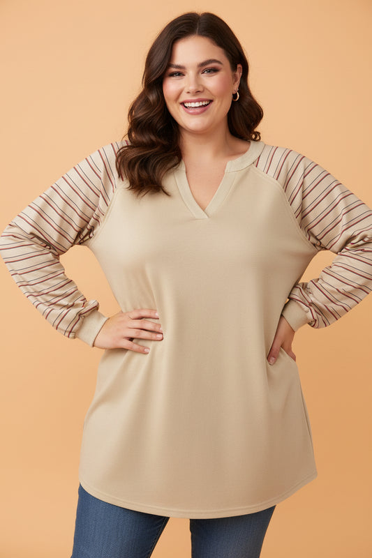Plus Size Stripe Patchwork Raglan Sleeve Jumper