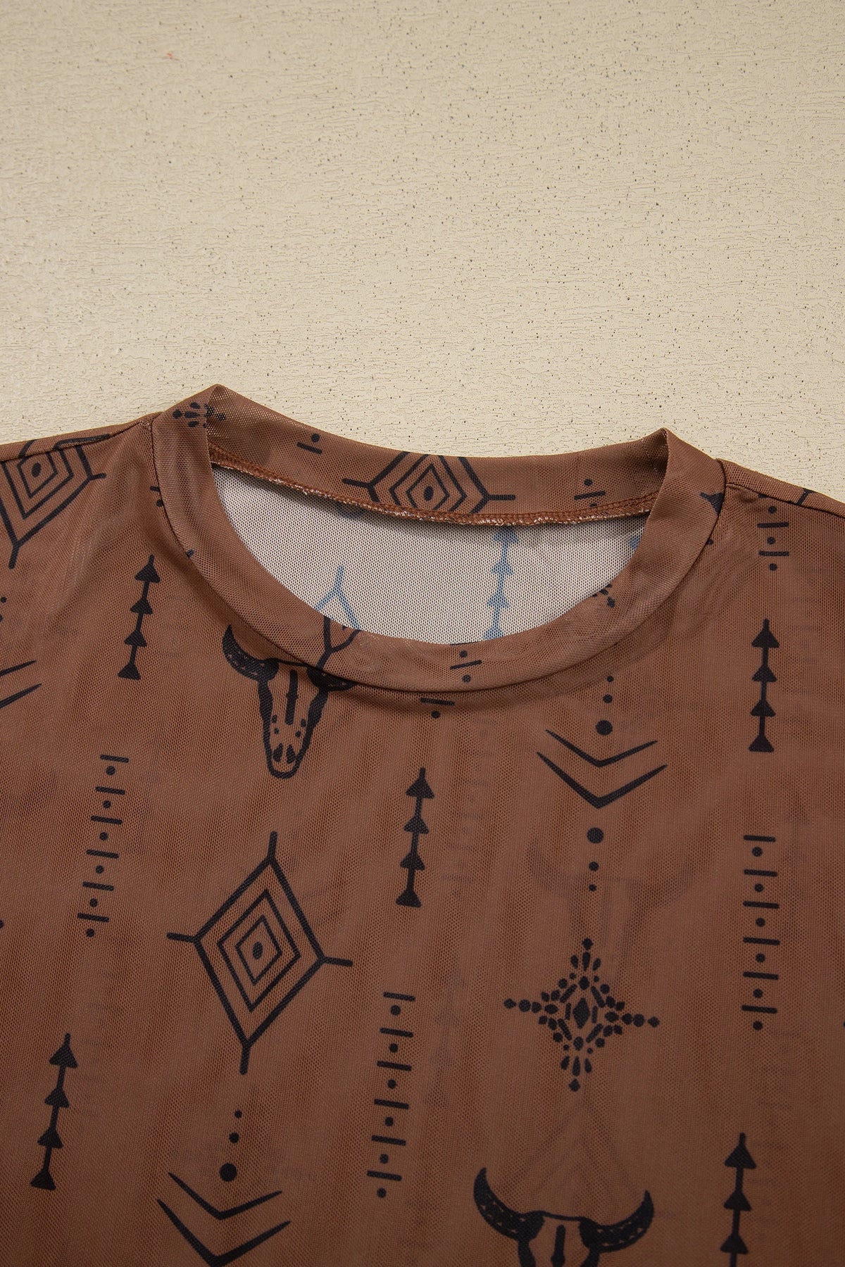 Western Semi Sheer Mesh Long Sleeve Top
