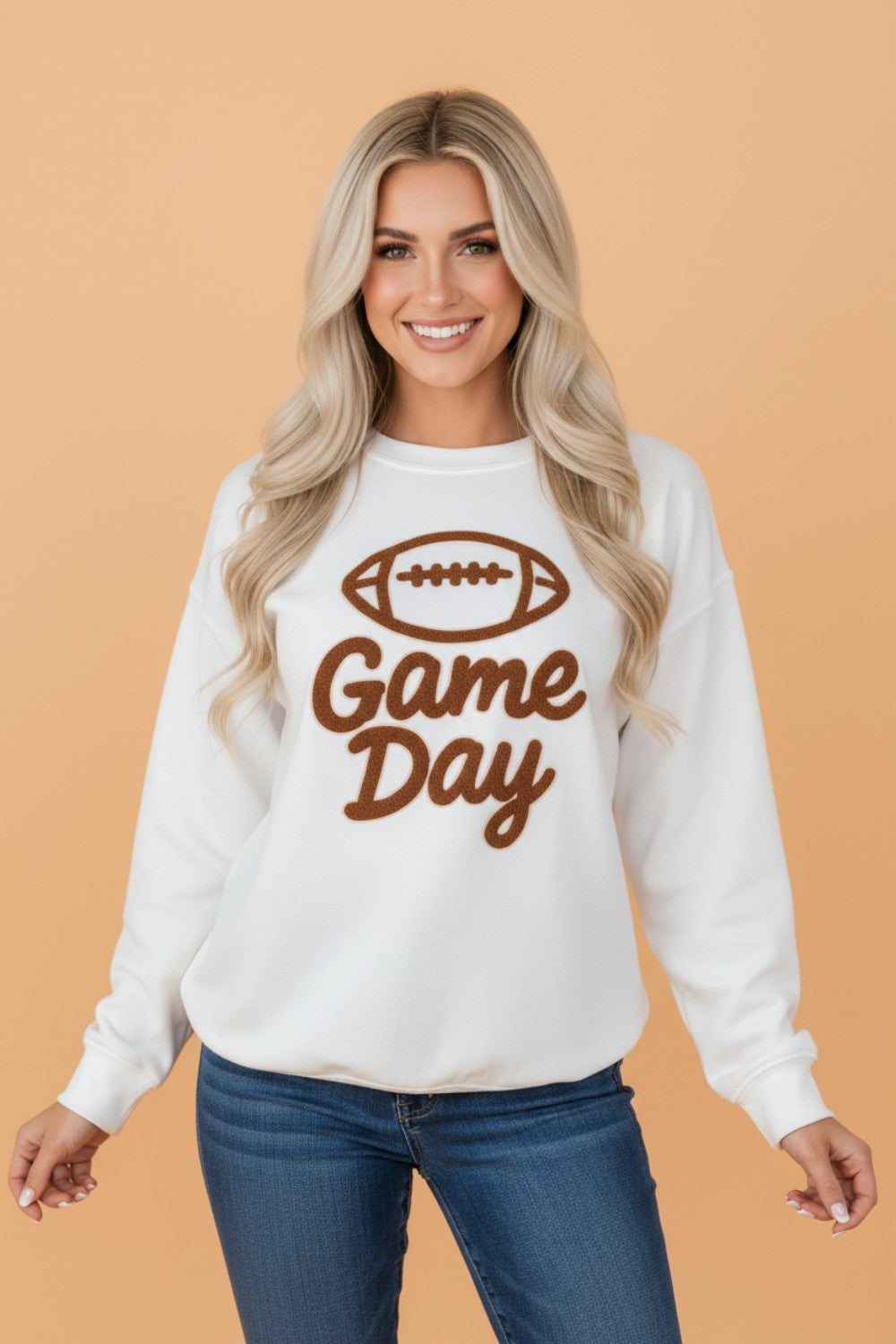 Game Day Embroidered Slogan Rugby Long Sleeve Sweatshirt