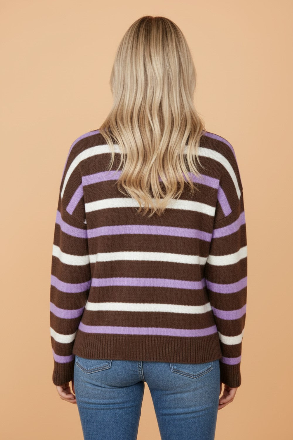Floral Embroidered Stripe Drop Shoulder Sweater