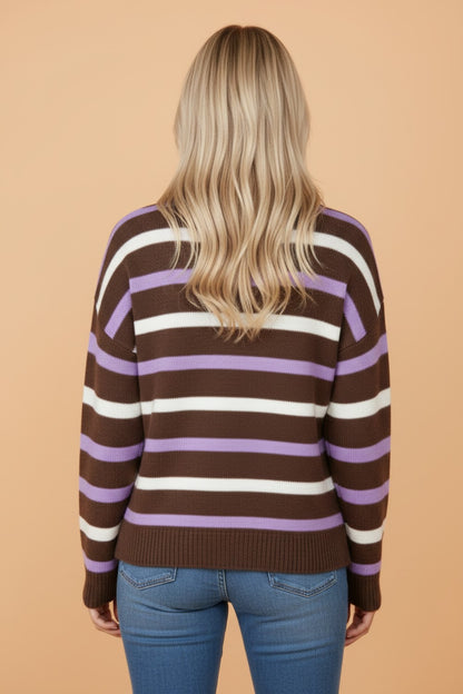 Floral Embroidered Stripe Drop Shoulder Sweater