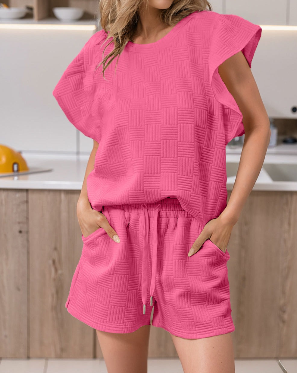 Textured Ruffle Tee and Shorts Set