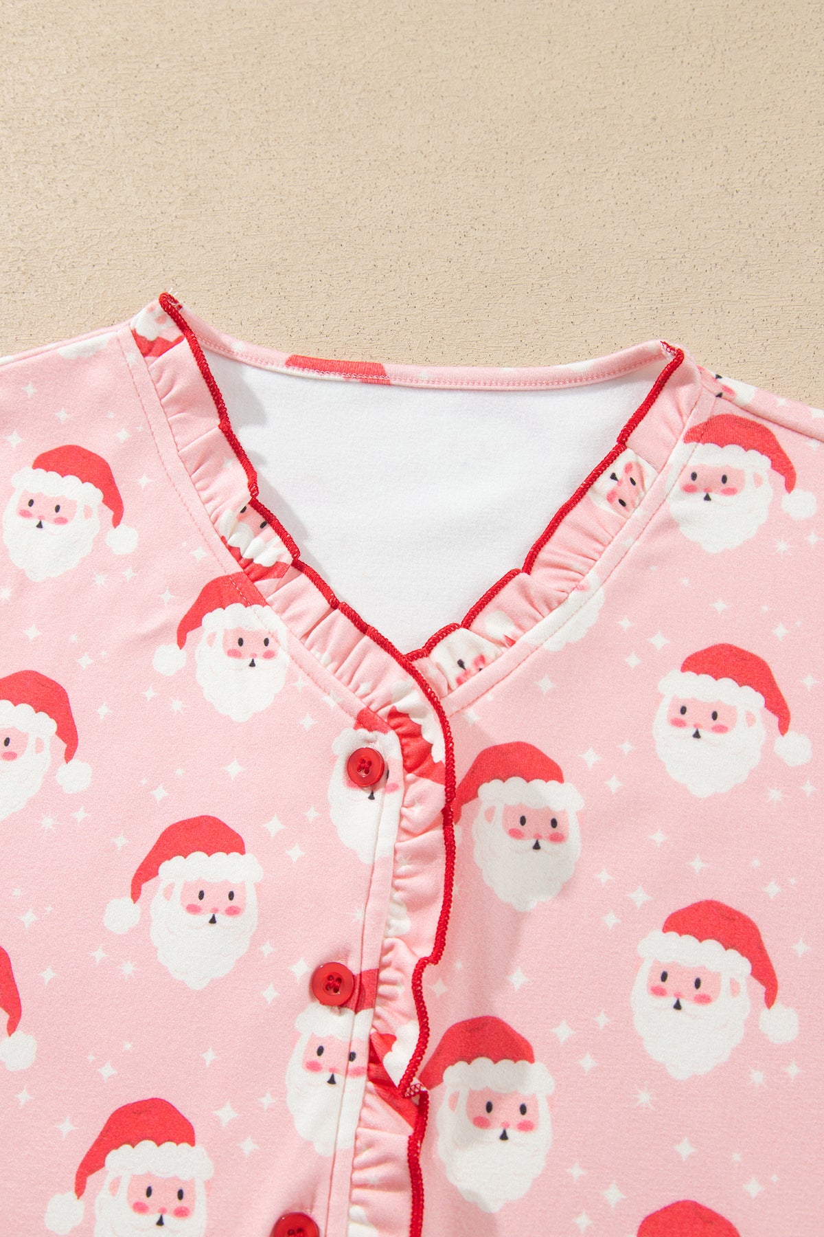 Christmas Santa Frilled Buttoned Top & Pants Set