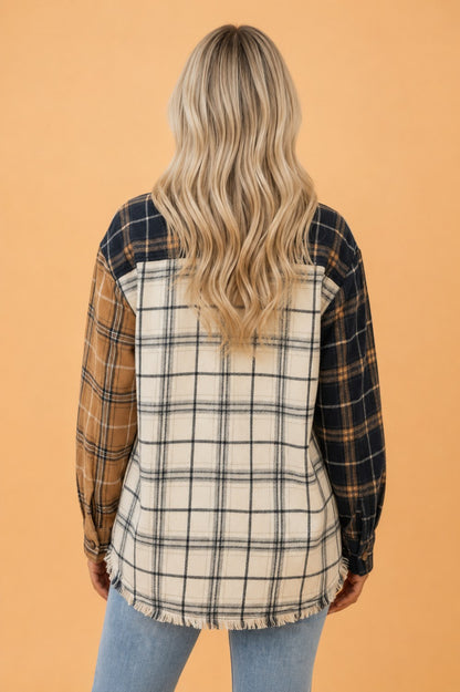 Plaid Colorblock Long Sleeve Buttoned Shacket