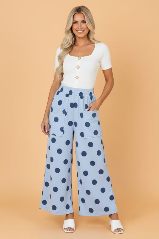Polka Dot Wide Leg Elastic Waist Pants