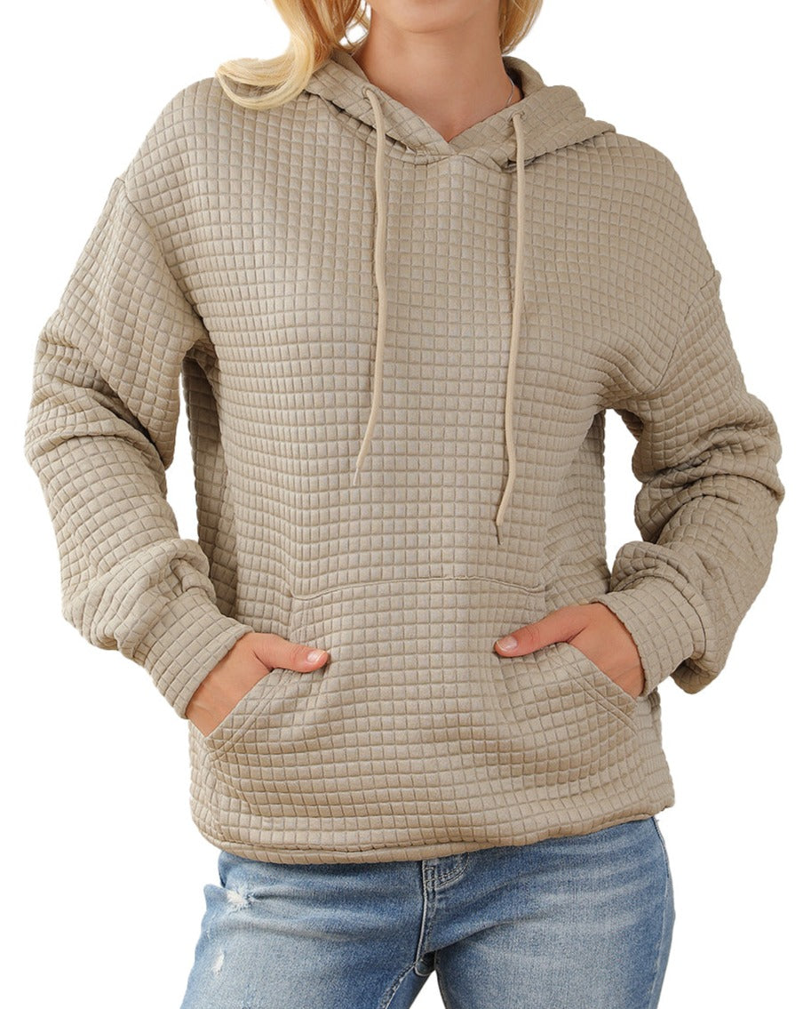 Quilted Kangaroo Pocket Drawstring Hoodie