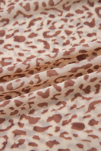 Leopard Mesh Foldover Off Shoulder Long Sleeve Top