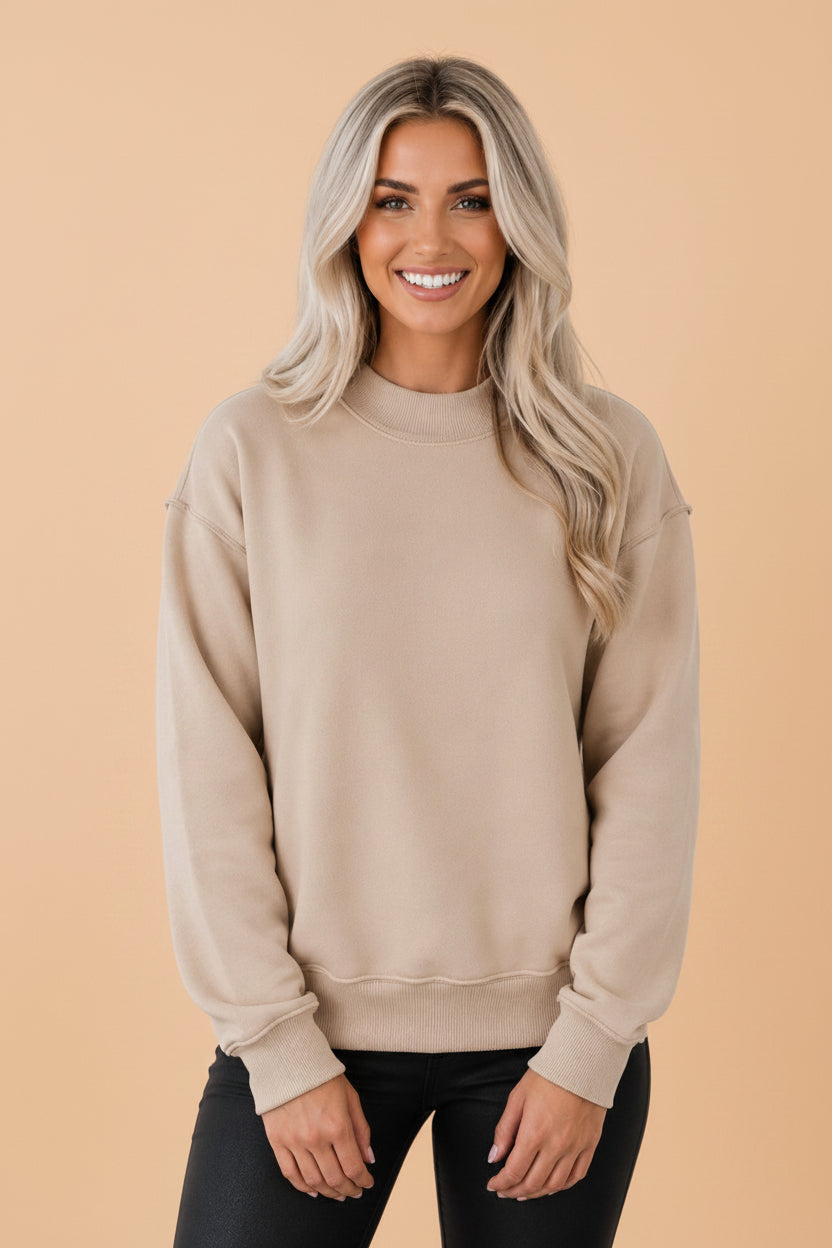Solid Mock Neck Drop Shoulder Oversize Sweatshirt