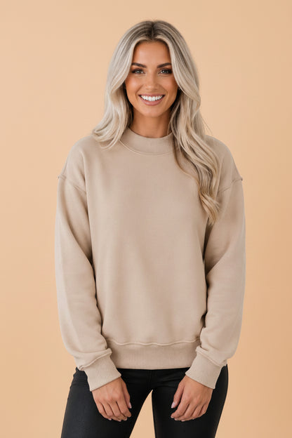 Solid Mock Neck Drop Shoulder Oversize Sweatshirt
