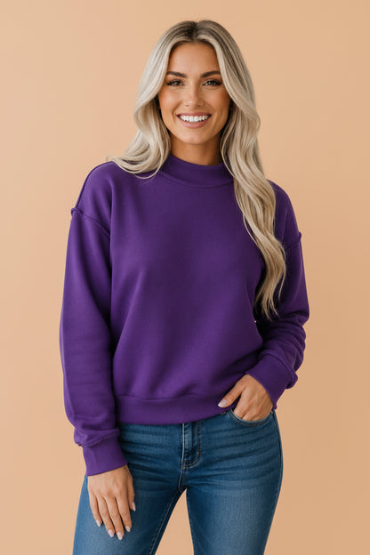 Solid Mock Neck Drop Shoulder Oversize Sweatshirt