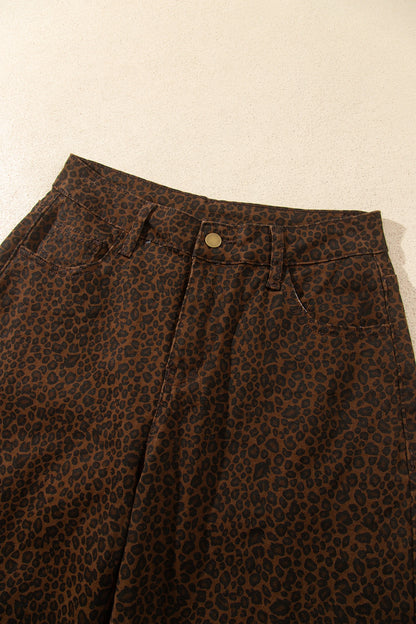 Leopard Denim Wide Leg Jeans