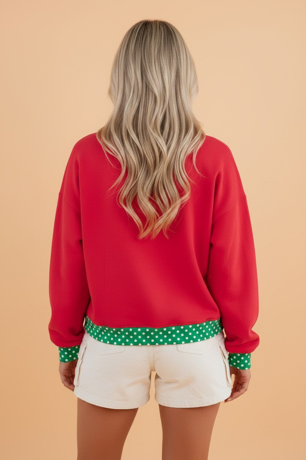 Polka Dot Contrast Trim Mock Neck Sweatshirt